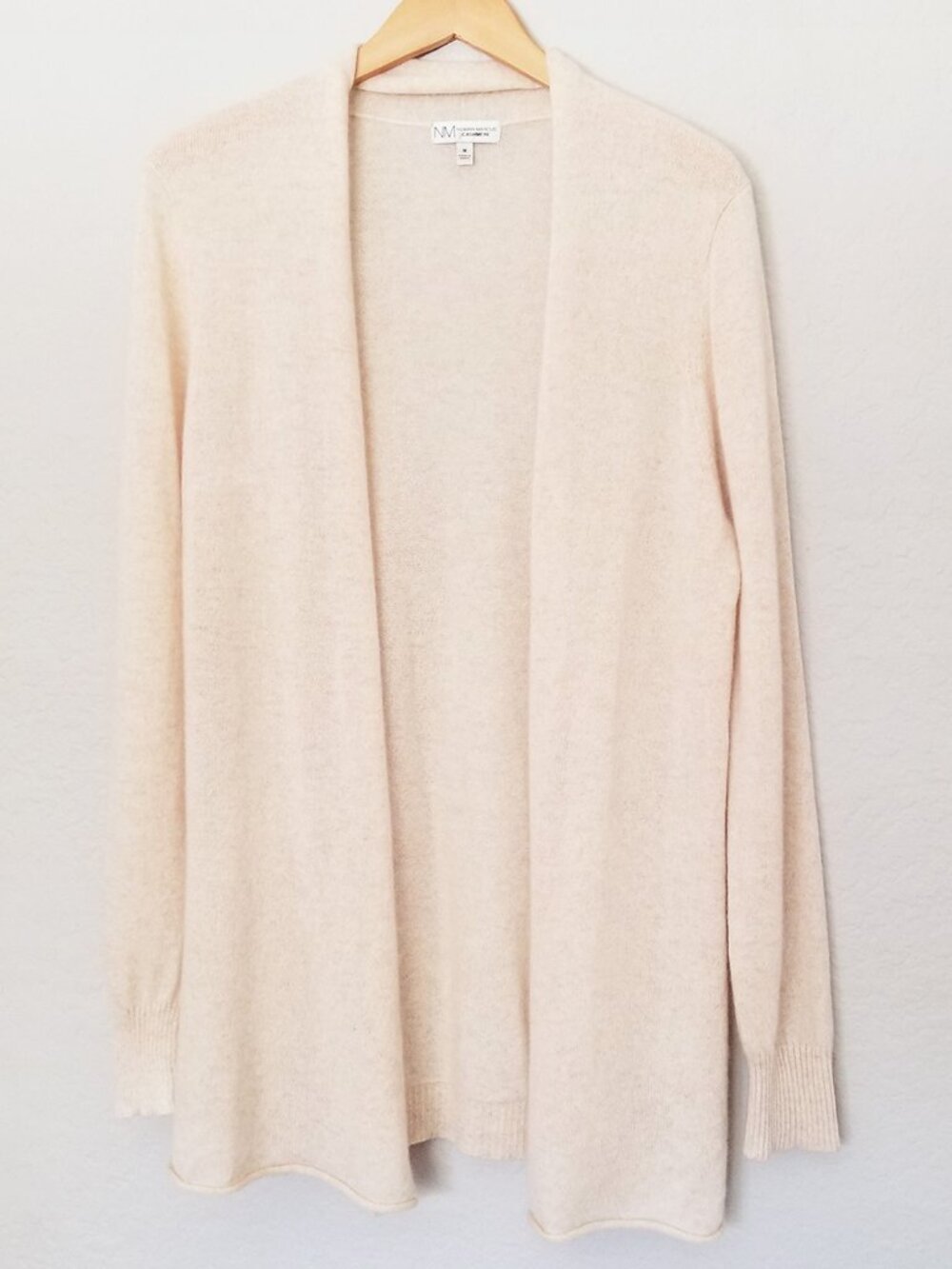 Neiman Marcus 100% Cashmere Open Front Cardigan M Clean Girl Quiet Luxury Beige